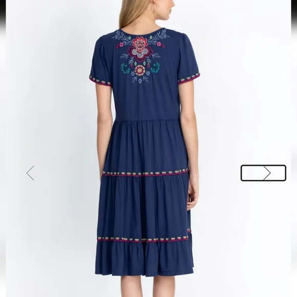 Johnny Was Sicilia Tiered Knit Dress Embroidered Details - Picture 3 of 10